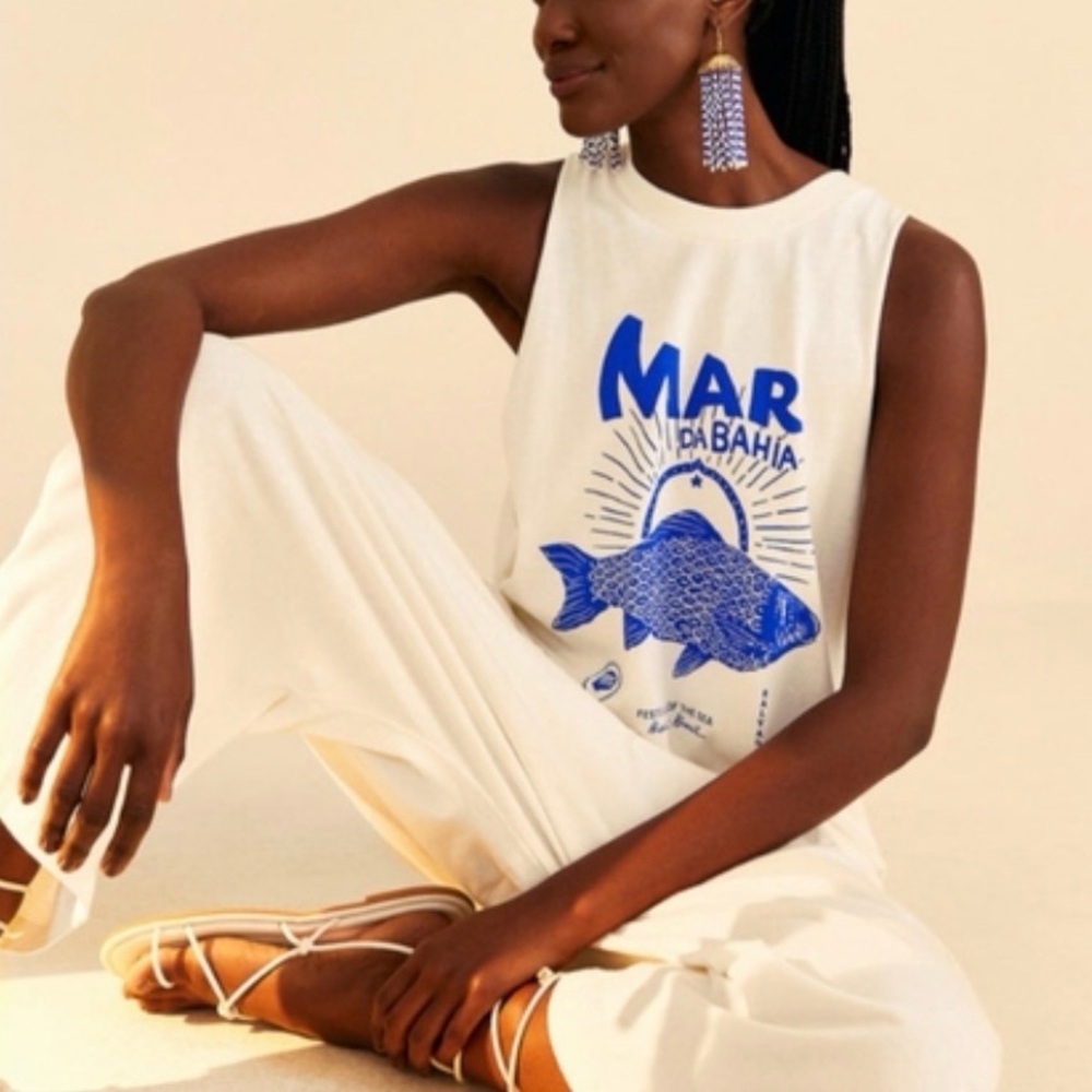 FARM Rio White Jumpsuit with Blue Fish Graphic - Picture 2 of 6